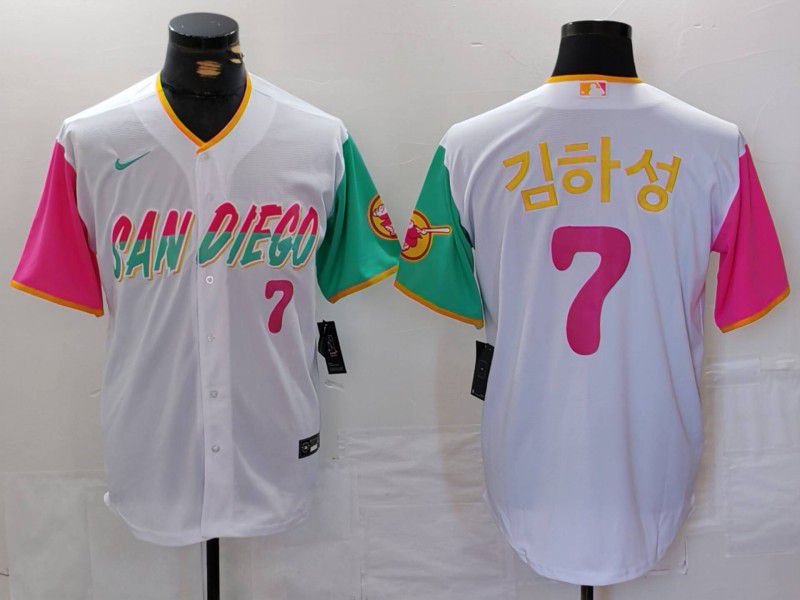 Men San Diego Padres #7 H.S.Kim White City Edition 2024 Nike MLB Jersey style 706->youth mlb jersey->Youth Jersey